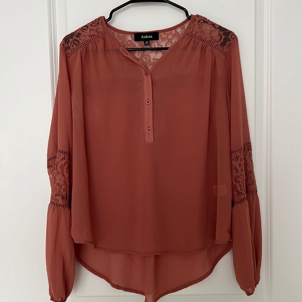 Pink sheer blouse with lace detail